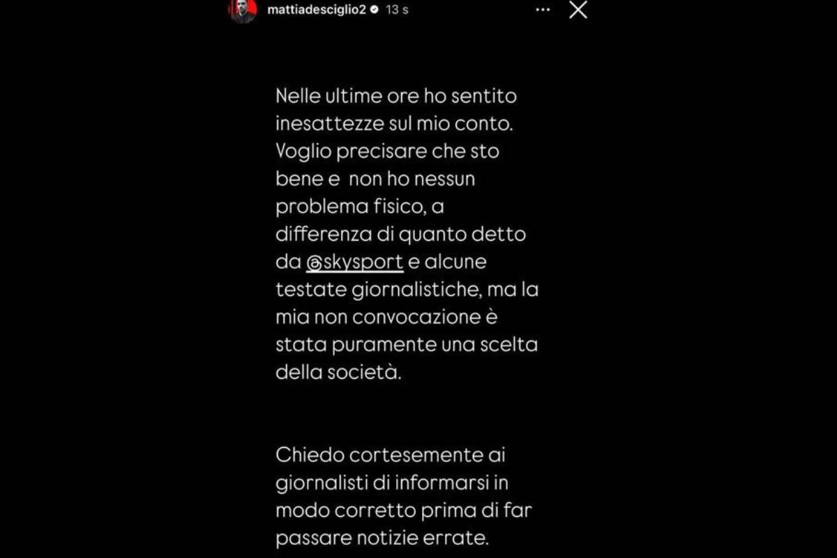 Storia pubblicata da De Sciglio su Instagram